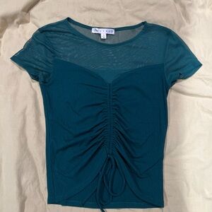 Dark green Ruched Mesh Top